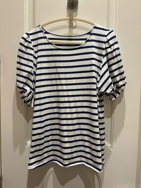 Lilly Pulitzer Navy and White Striped Puff Sleeve Top